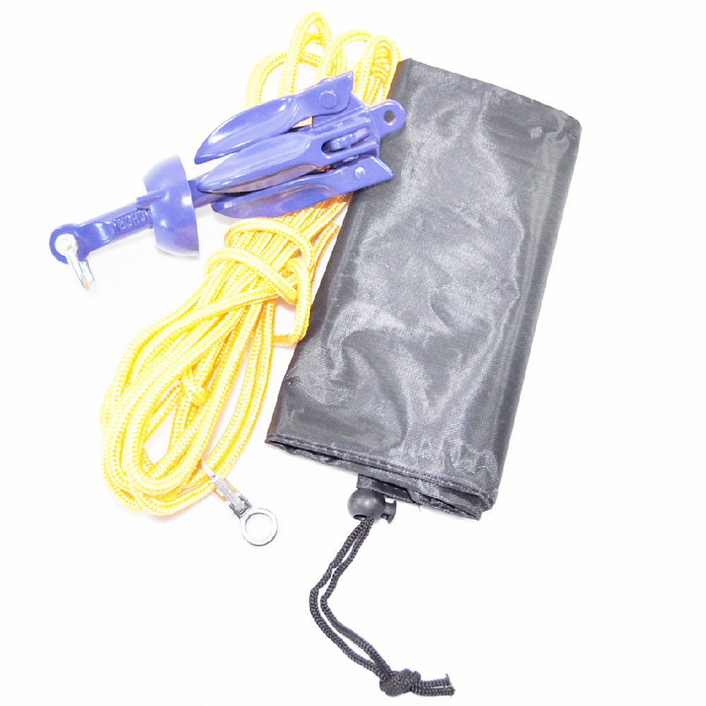 Blue aluminum anchor+yellow polypropylene rope+bag+stainless steel spring hook set for marine hardware accessories